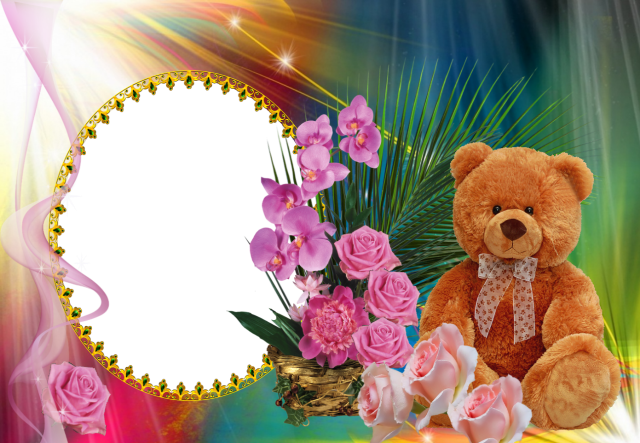 oso de peluche con marco de fotos de flor rosa - oso de peluche con marco de fotos de flor rosa