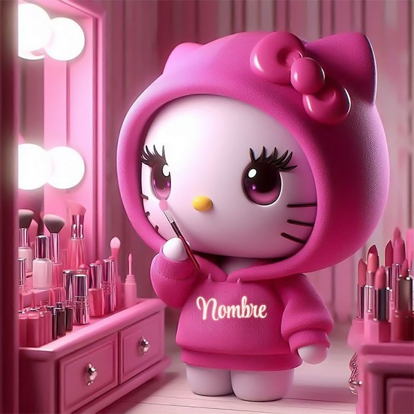 Añade tu nombre a foto glam de Hello Kitty rosa