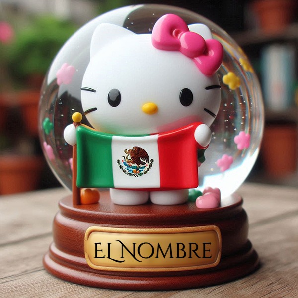 Escribe tu nombre en foto de Hello Kitty y bandera