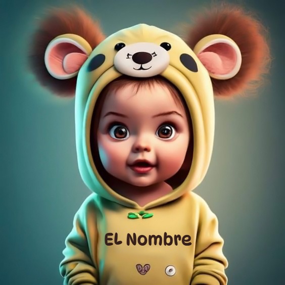 Escribe tu nombre en foto de bebé con disfraz de oso