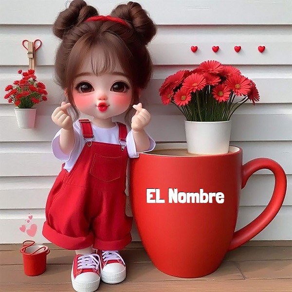 Escribe tu nombre en foto de niña adorable con taza gigante