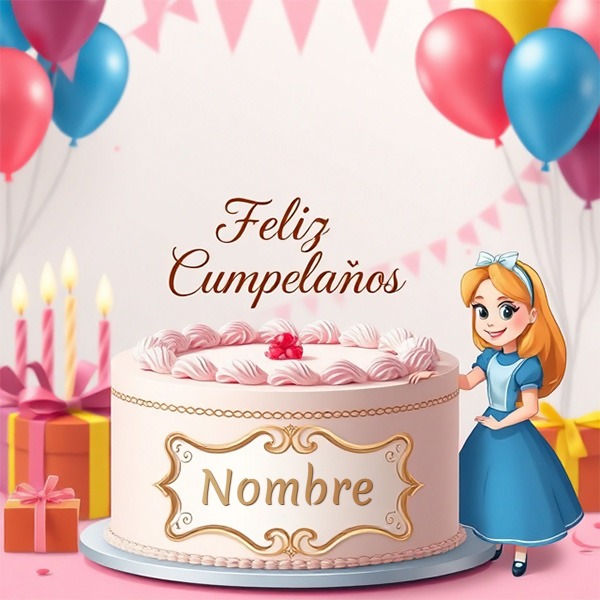 Agrega tu nombre en pastel de cumpleaños con Alicia