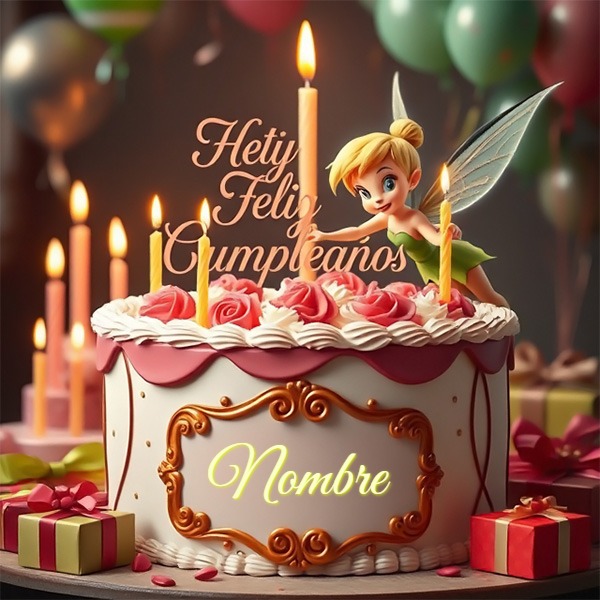 Agrega tu nombre en pastel de cumpleaños con Campanita