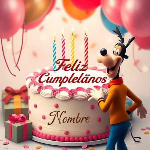 Agrega tu nombre en pastel de cumpleaños con Goofy