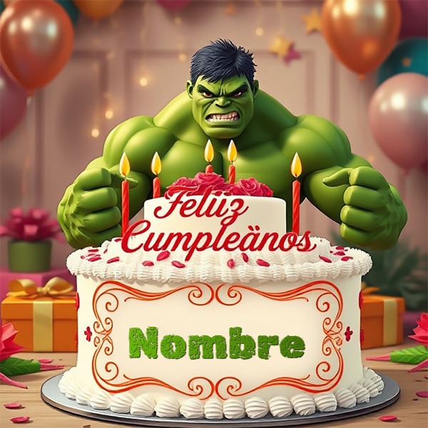 Agrega tu nombre en pastel de cumpleaños con Hulk