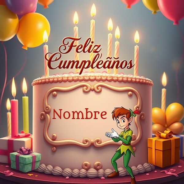 Agrega tu nombre en pastel de cumpleaños con Peter Pan