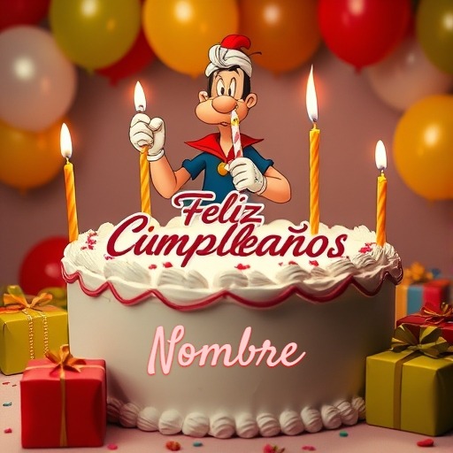 Agrega tu nombre en pastel de cumpleaños con Popeye el Marino