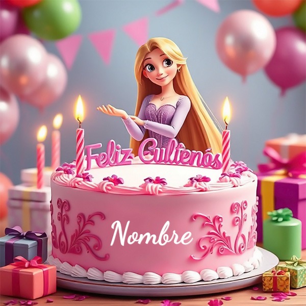 Agrega tu nombre en pastel de cumpleaños con Rapunzel