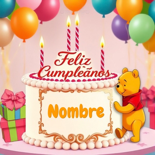 Agrega tu nombre en pastel de cumpleaños con Winnie the Pooh