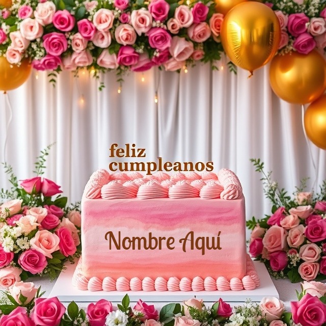 Agrega tu nombre en pastel rosado con flores