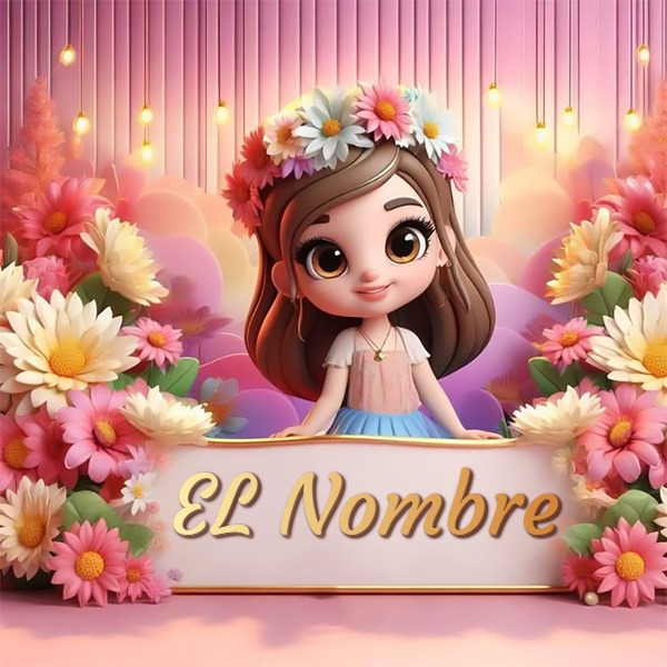 Añade tu nombre en la foto de niña con flores