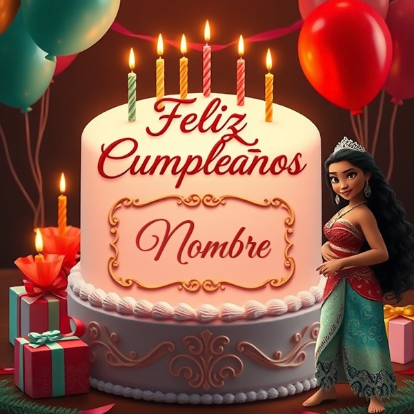 Añade tu nombre en pastel de cumpleaños con la princesa árabe