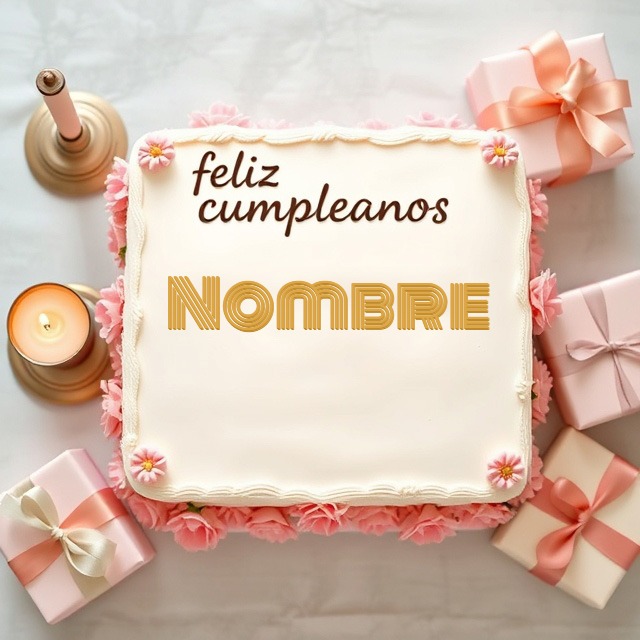 Añade tu nombre en una tarta romántica cuadrada