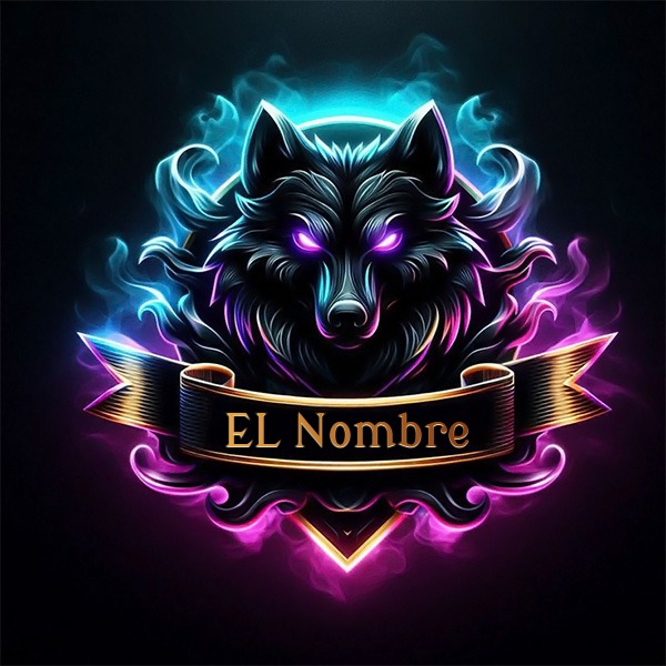 Escribe tu nombre en foto de lobo místico en neon