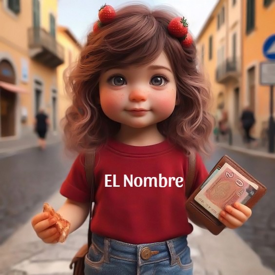 Escribe tu nombre en la foto de niña con fresas