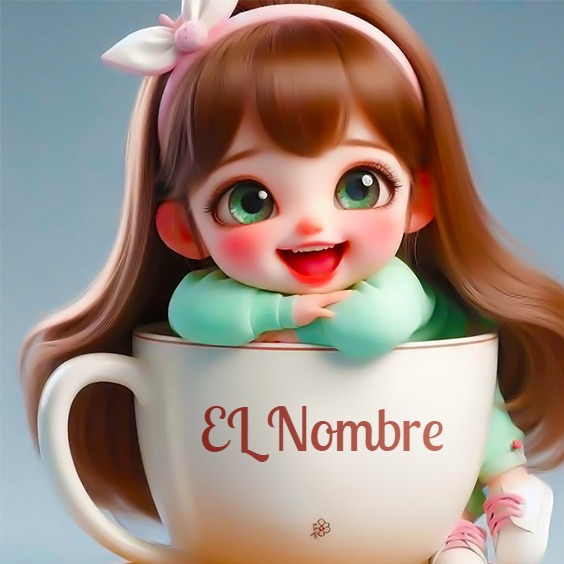 Escribe tu nombre en la foto de niña en taza de té