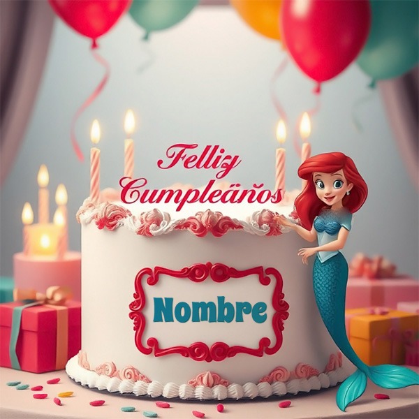 Escribe tu nombre en pastel de cumpleaños con Ariel