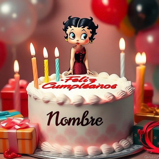 Escribe tu nombre en pastel de cumpleaños con Betty Boop