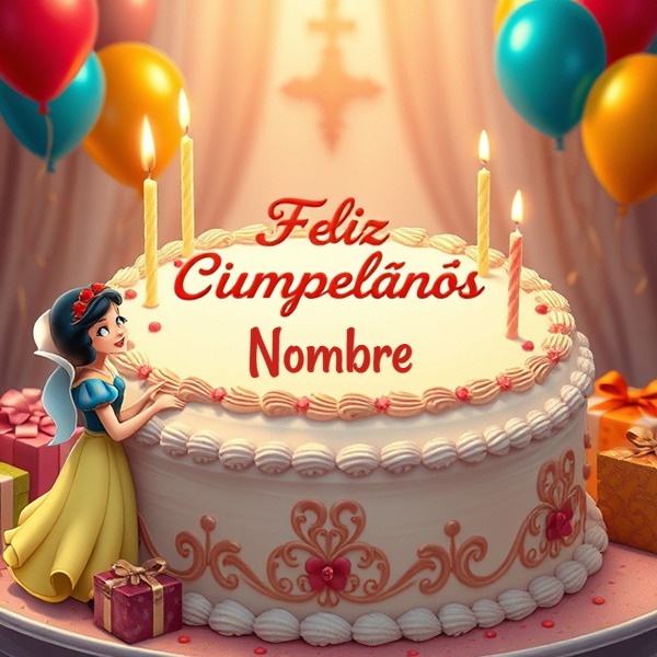 Escribe tu nombre en pastel de cumpleaños con Blancanieves