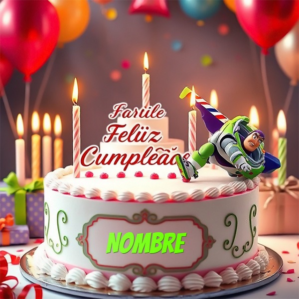 Escribe tu nombre en pastel de cumpleaños con Buzz Lightyear