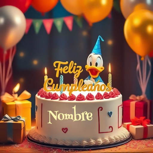 Escribe tu nombre en pastel de cumpleaños con Donald Duck