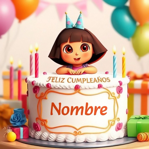 Escribe tu nombre en pastel de cumpleaños con Dora la Exploradora