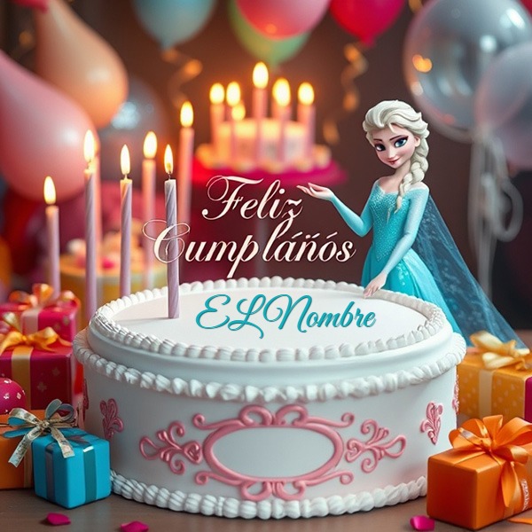 Escribe tu nombre en pastel de cumpleaños con Elsa