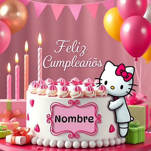 Escribe tu nombre en pastel de cumpleaños con Hello Kitty