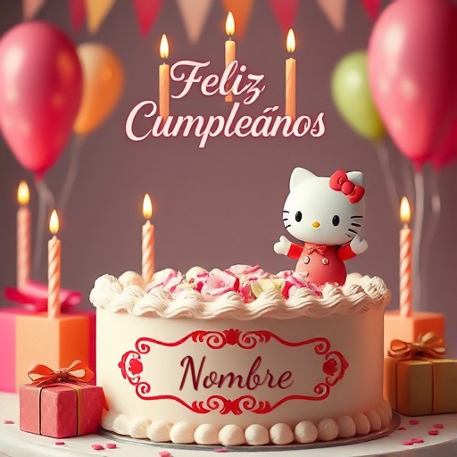 Escribe tu nombre en pastel de cumpleaños con Hello Kitty