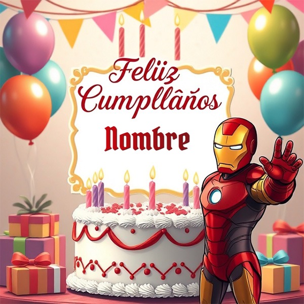 Escribe tu nombre en pastel de cumpleaños con Iron Man