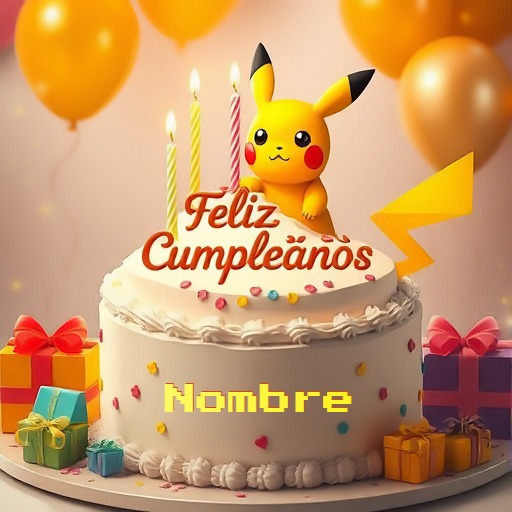 Escribe tu nombre en pastel de cumpleaños con Pikachu