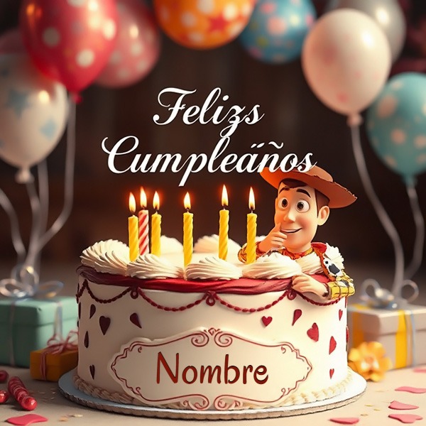 Escribe tu nombre en pastel de cumpleaños con Woody