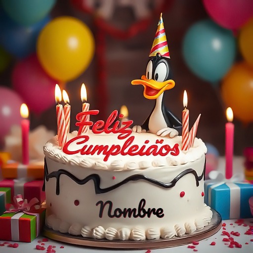 Escribe tu nombre en pastel de cumpleaños con el Pato Lucas