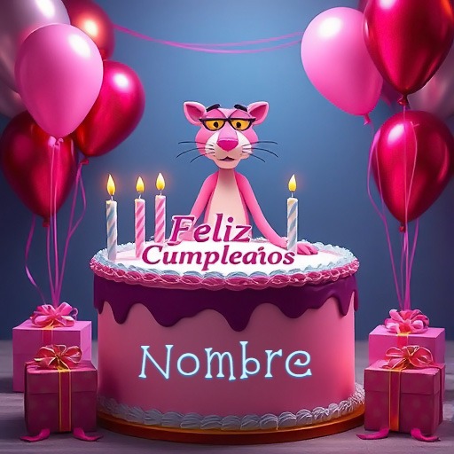 Escribe tu nombre en pastel de cumpleaños con la Pantera Rosa