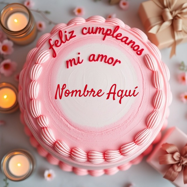 Escribe tu nombre en una tarta rosa romántica