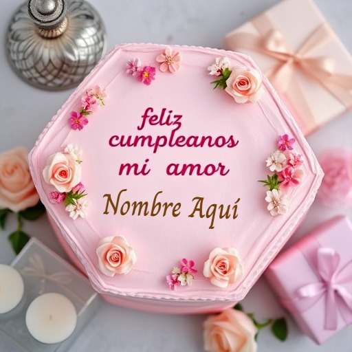 Hermoso pastel romántico para personalizar con nombre