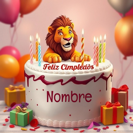 Escribe tu nombre en pastel de cumpleaños con Simba