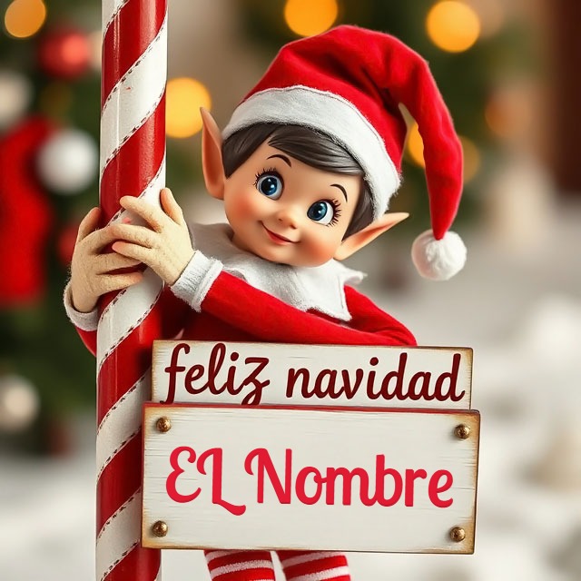 Añade tu nombre en foto de Feliz Navidad con un duende feliz