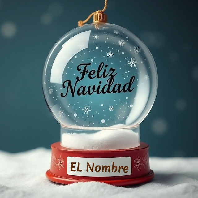 Añade tu nombre en la esfera de Feliz Navidad nevada