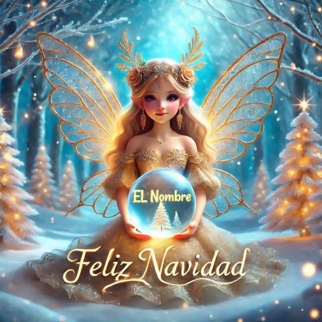 Añade tu nombre en la imagen de Feliz Navidad con hada dorada