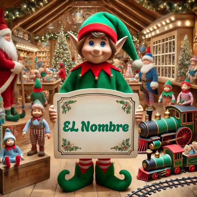 Escribe tu nombre en la tarjeta de Feliz Navidad con el duende del taller