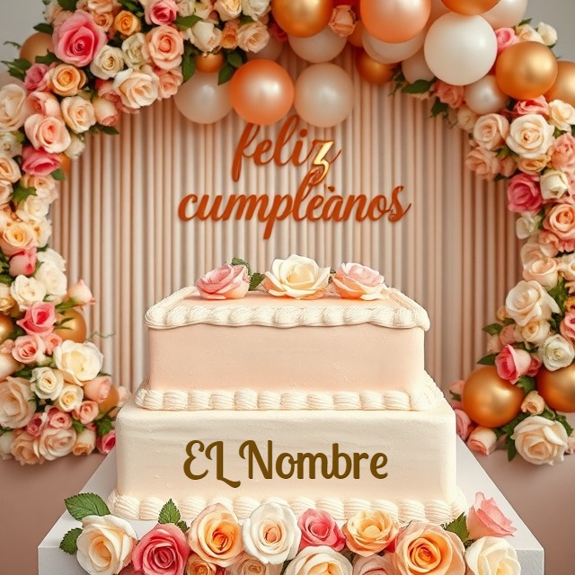 Escribe tu nombre en pastel romántico con arco floral