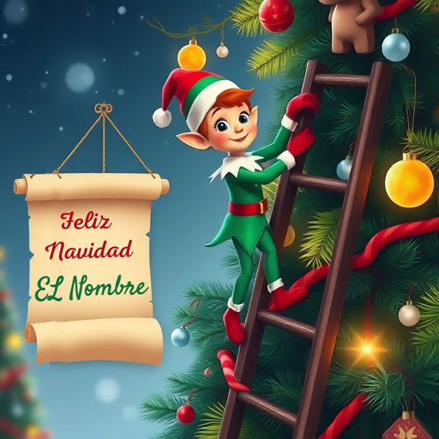 Escribe tu nombre en tarjeta de Feliz Navidad con un lindo duende