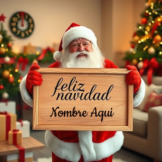 Escribe un nombre en la tarjeta de Feliz Navidad con Papá Noel sonriente