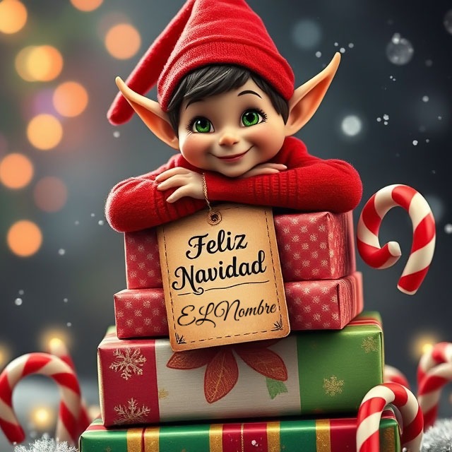 Personaliza tu foto de Feliz Navidad con el pequeño duende