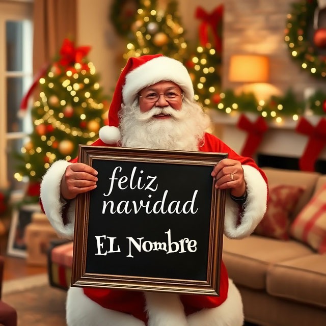 Personaliza tu saludo navideño con Santa Claus y pizarra