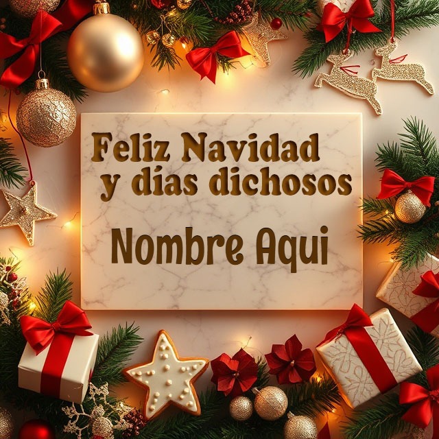 Pon tu nombre: Feliz Navidad y Año Nuevo con foto