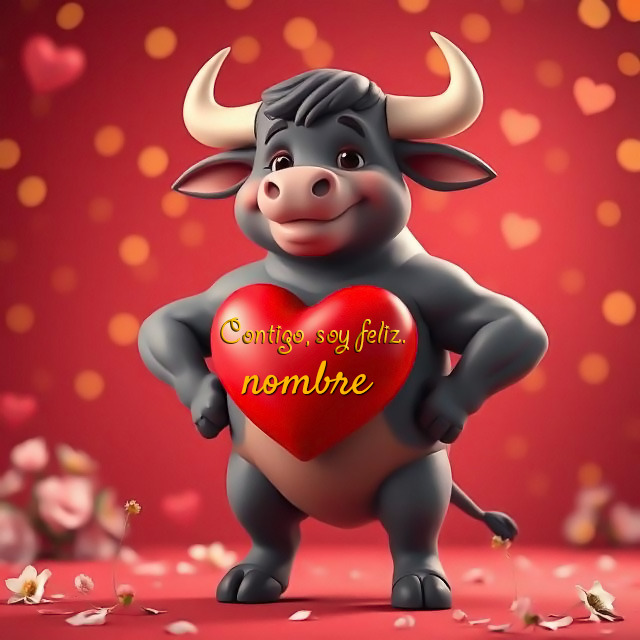 Agrega tu nombre al toro enamorado con corazón pintado