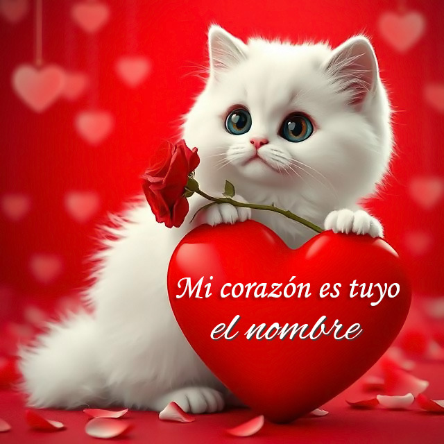 Agrega tu nombre en foto de gato persa con corazón