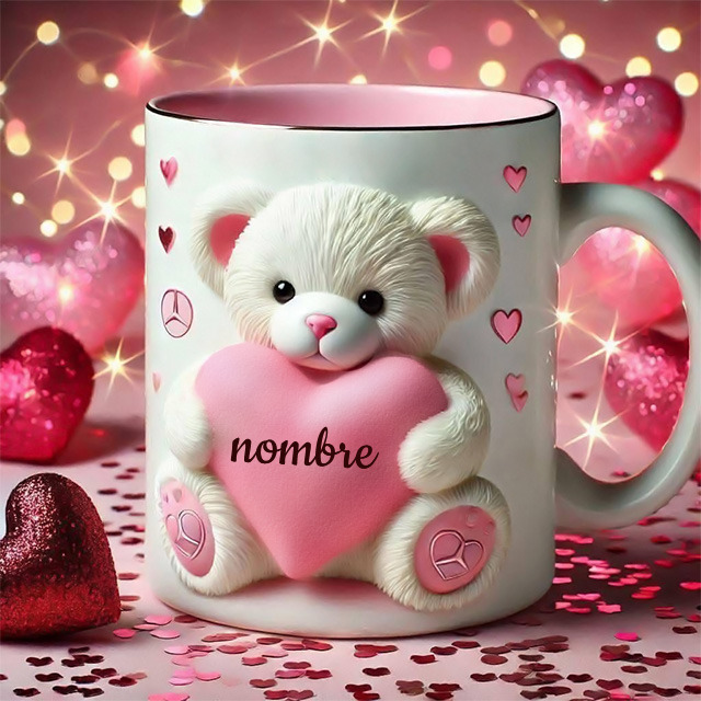 Taza de Amor Nombre en Foto de Osito Romántico